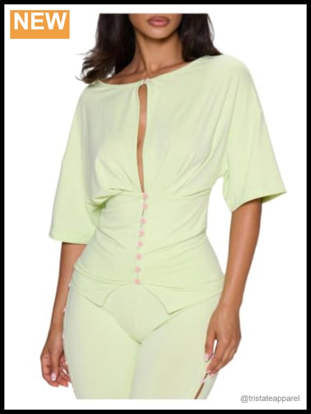 Women's Half Sleeve Cut Out Cinched Waist Button Down Blouse Shirt